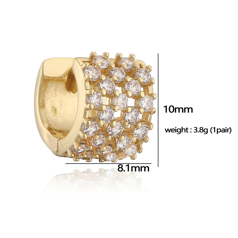 Row Square Full Diamond Ear Clip Gold Personality Earrings
