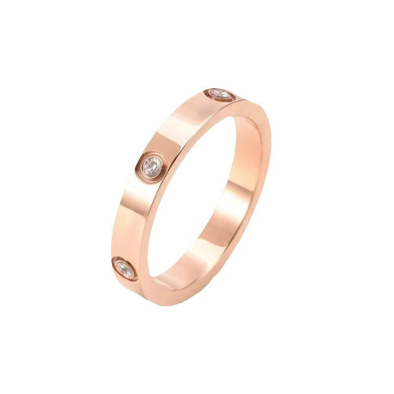 Broadcast Six Diamond Titanium Steel No Fading Light Luxury Rings