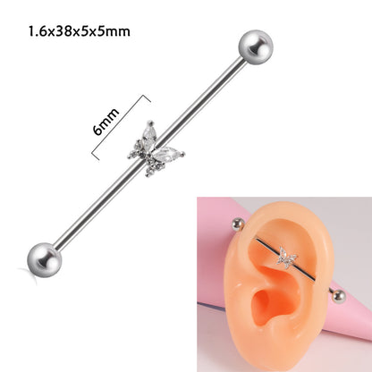 Steel Straight Bar Barbell Simulated Snakes Flower Wings Piercing Rings