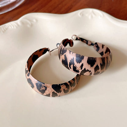 Women's Sier Needle Leather Winding Leopard Print Earrings